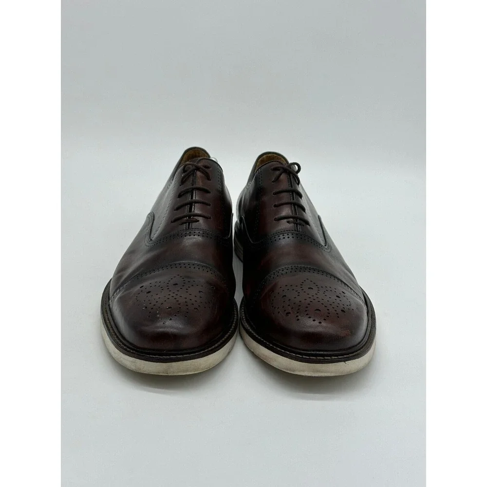 Belvedere Shoes Mens 13D Lampard Brown Leather Oxford Dress Burnished Lace Up